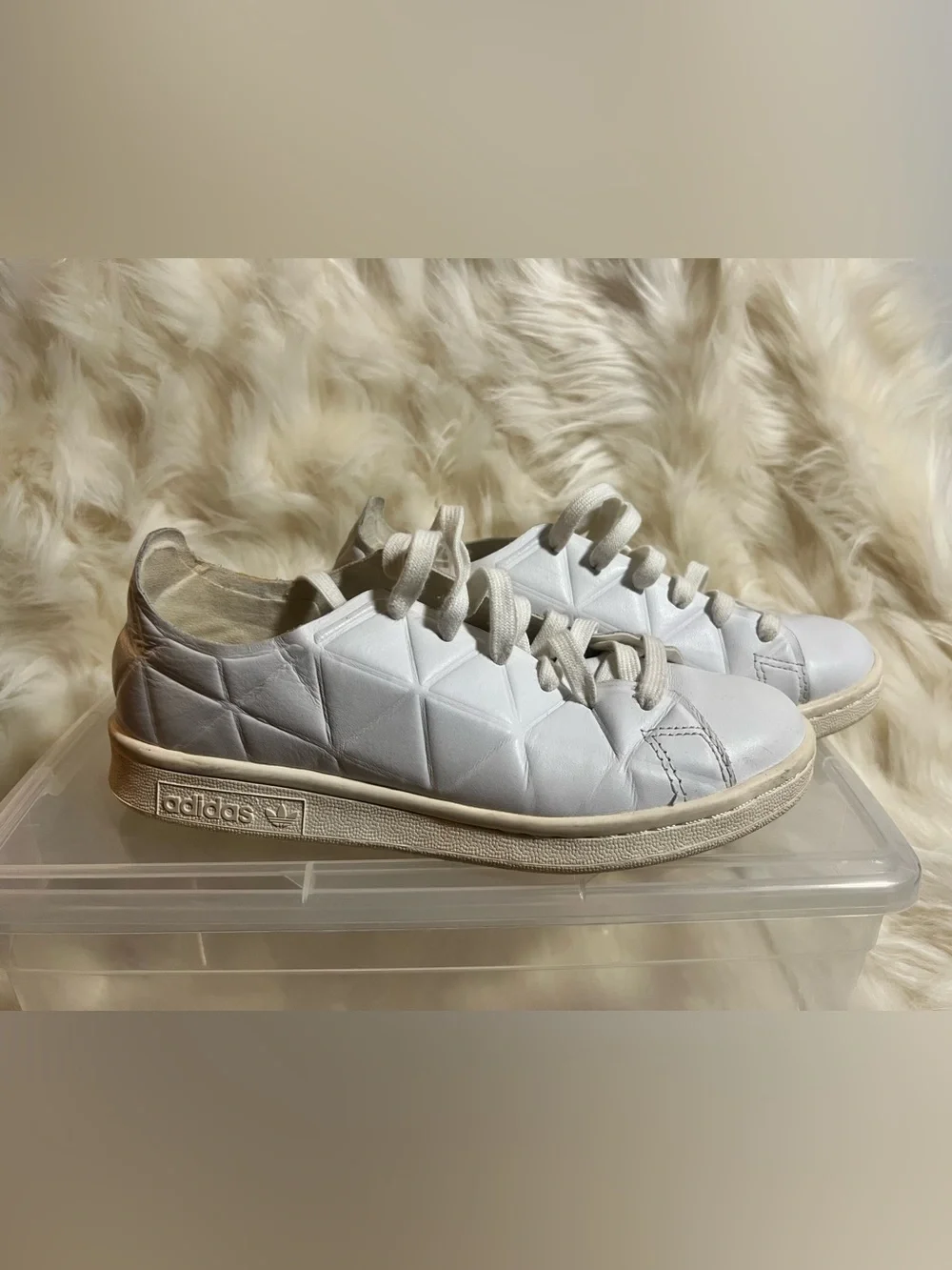 adidas Stan Smith Polygone Triple White Leather Sneakers Men’s Size 5/Women’s 7